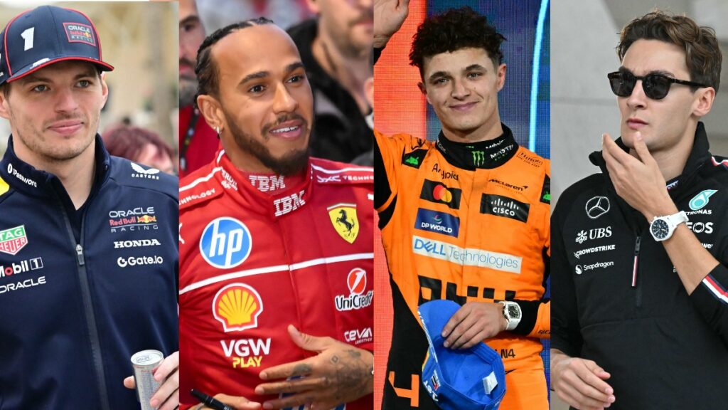 Max Verstappen, Lando Norris, George Russell y Lewis Hamilton en el GP de Silverstone 2025
