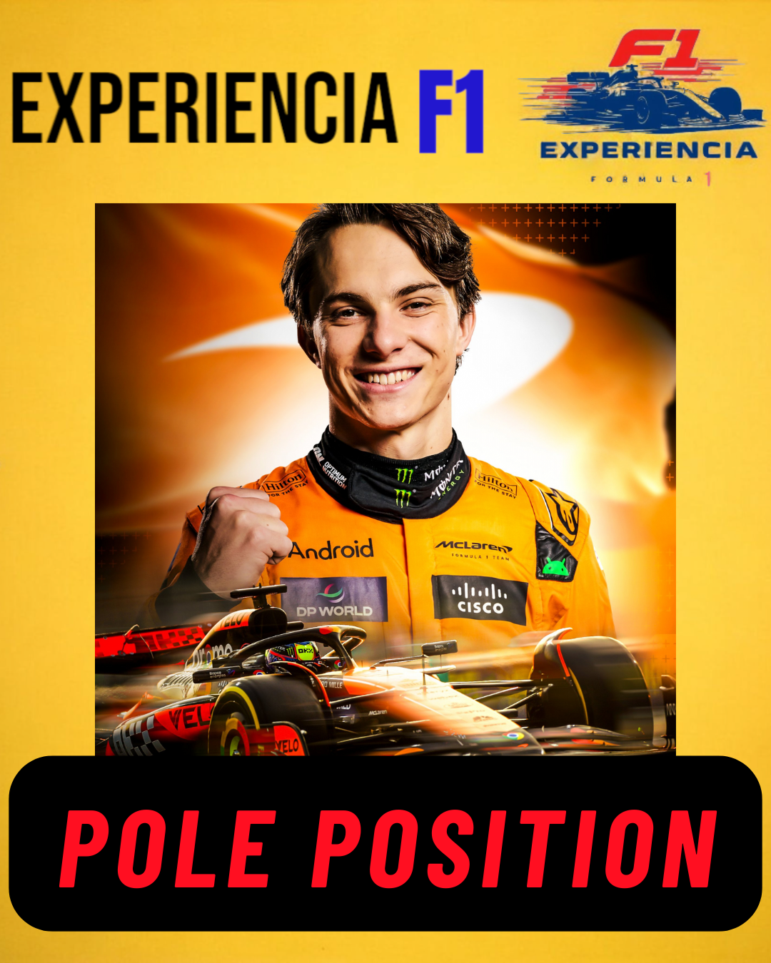 Oscar Piastri levantando el puño junto a su McLaren tras obtener la Pole Position en la clasificación Sprint del GP de Bélgica 2025.